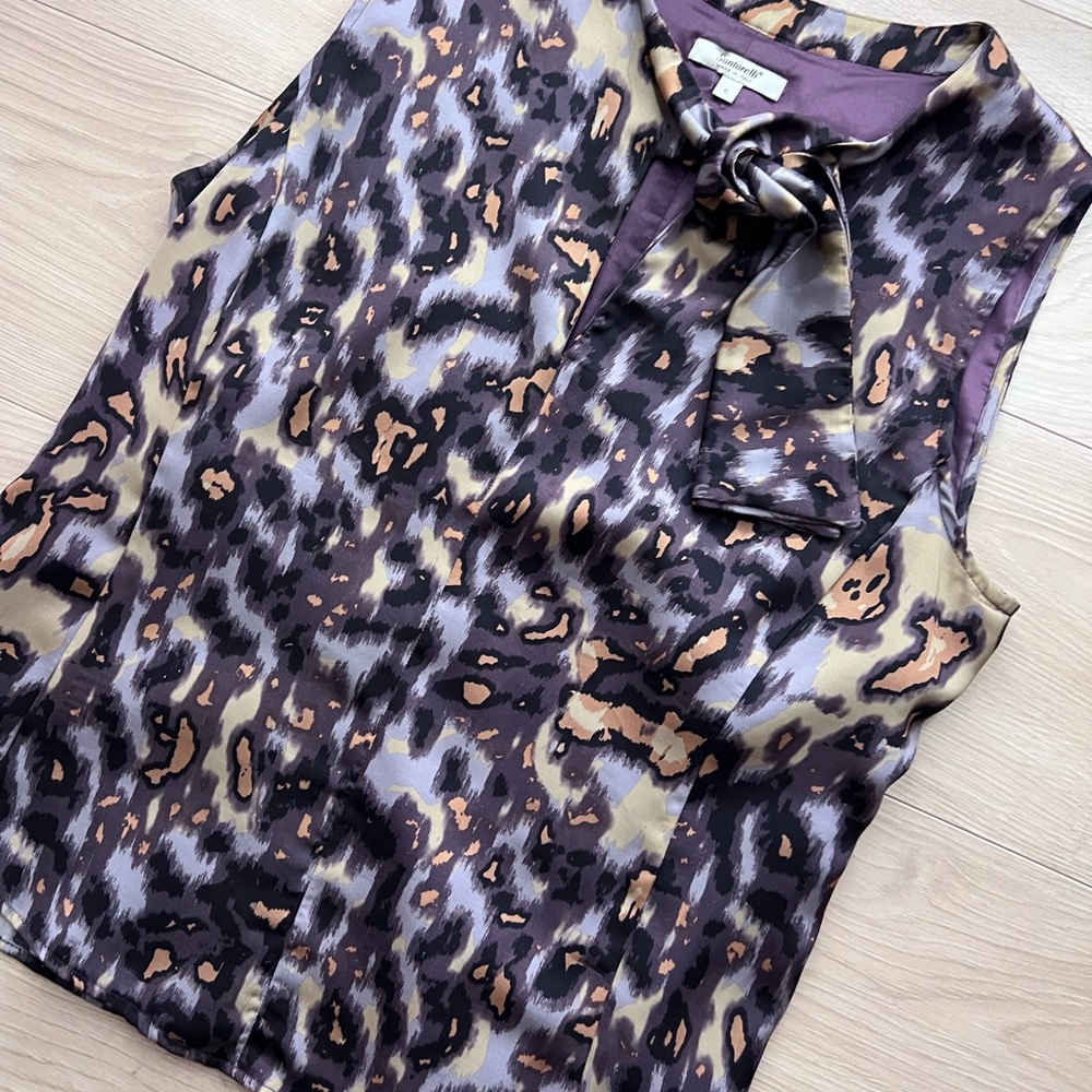 Santorelli Leopard Print Sleeveless Blouse